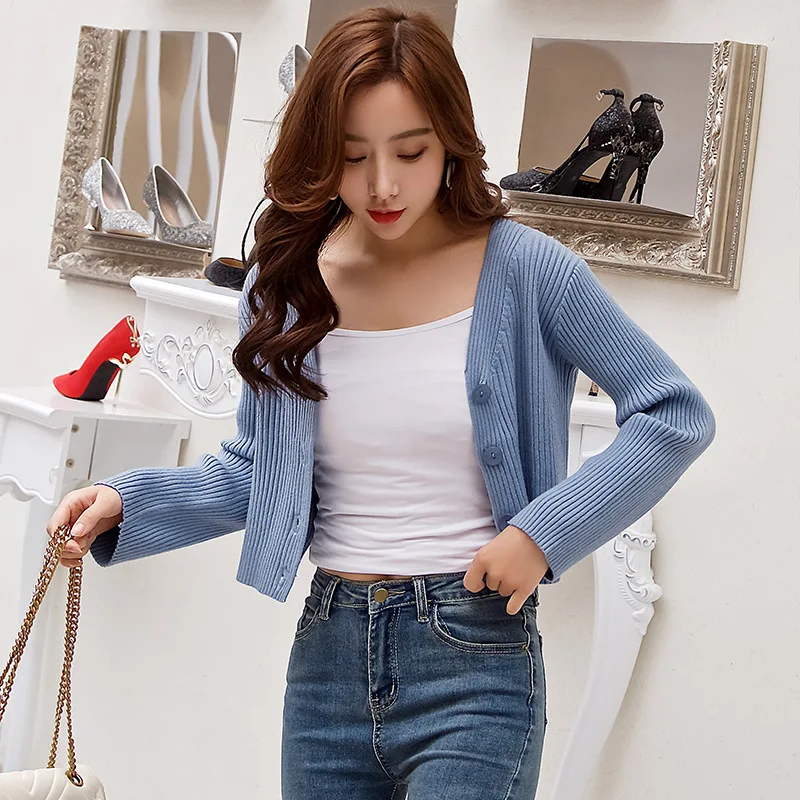 Autumn winter Knitted soft Pure color pit short cardigans Sweater cardigan Women 2019 knit sweater female V-neck coat |
