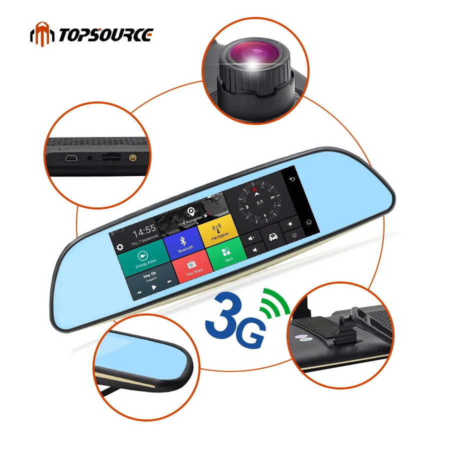 TOPSOURCE DVR автомобильное зеркало GPS 3G 6 86 &quotAndroid 5 0 видеорегистратор Full HD 1080P двойная