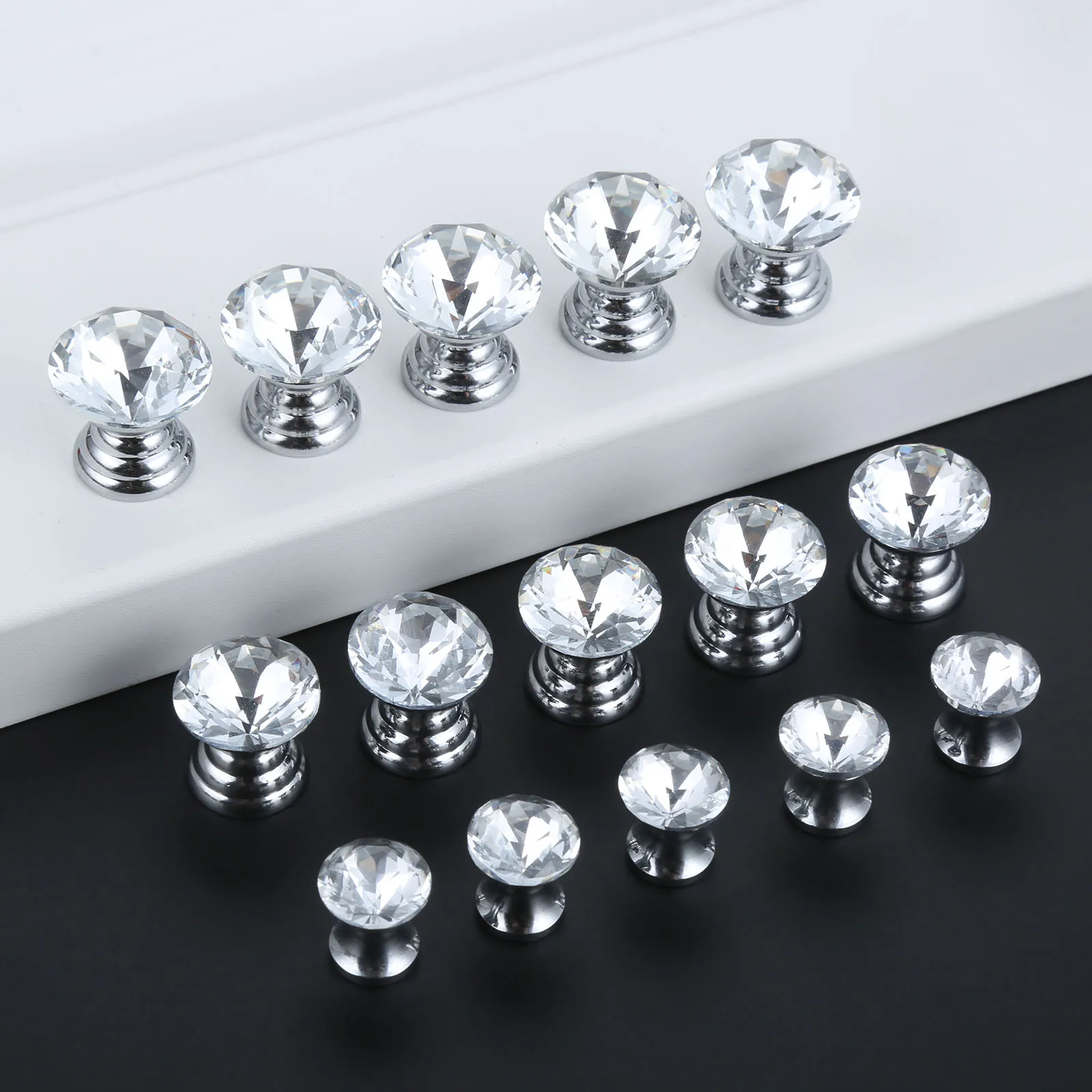 

12mm 16mm 18mm Clear Crystal Jewelry Gift Box Drawer Knob Furniture Hardware Cupboard Handle Door Pulls Knobs