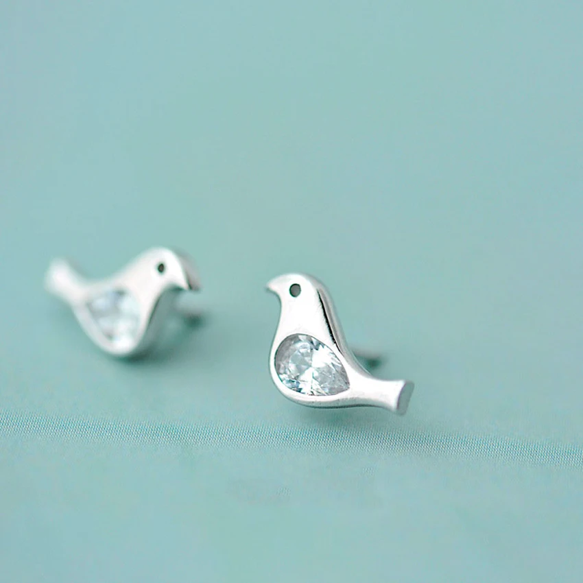 

Daisies Real Pure 925 Sterling Silver Bird Stud Earrings Zirconia Crystal Statement Earrings Pendientes Brincos Fashion Jewelry