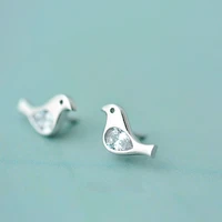 daisies real pure 925 sterling silver bird stud earrings zirconia crystal statement earrings pendientes brincos fashion jewelry