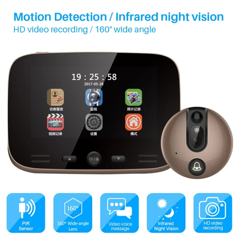 Видео дверной звонок камера 4 3 дюймов цифровой дисплей Дверной с глазком