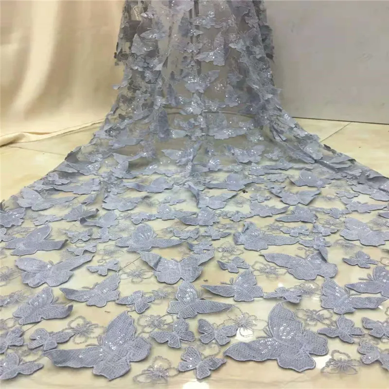 HFX порошок синий африканская ткань 3d аппликация бабочки чистая кружевная вышивка