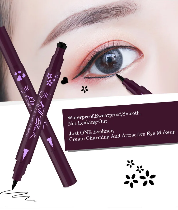 Водонепроницаемая черная жидкая подводка для глаз с двойной головкой