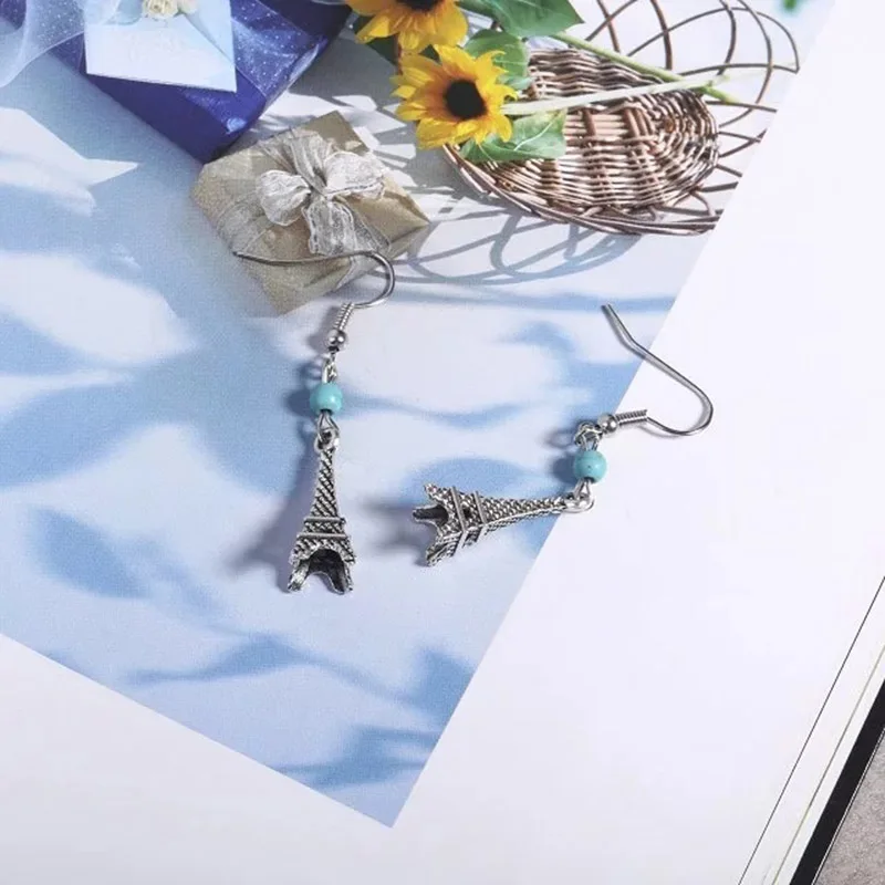Женские серьги подвески с Эйфелевой башней винтажные сережки серебряным