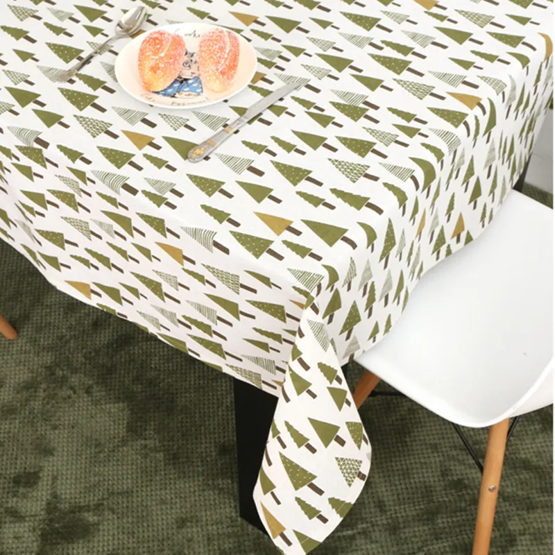 Скатерть из хлопка и льна с принтом лесные треугольные елки ручной работы 170104I |