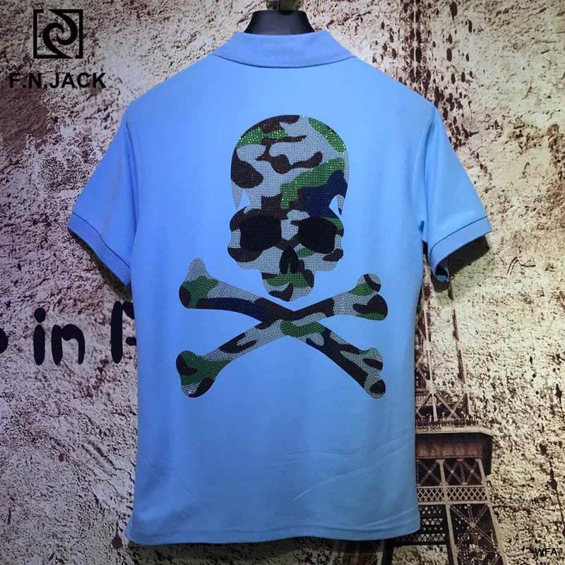 F. N. JACK, Новое поступление, мужская рубашка поло с коротким рукавом, модные рубашки, повседневный мужской топ, рубашка поло с крутым черепом
