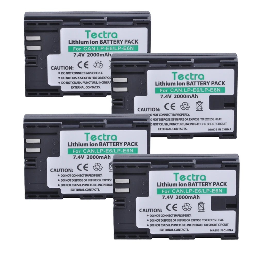 

Tectra 4PCS LP-E6 LP-E6N LPE6 LPE6N Battery for Canon EOS 5D 5D2 5DS R Mark II 2 / III 3 6D 60D / 60Da 7D 7D2 7DII 70D 80D etc.