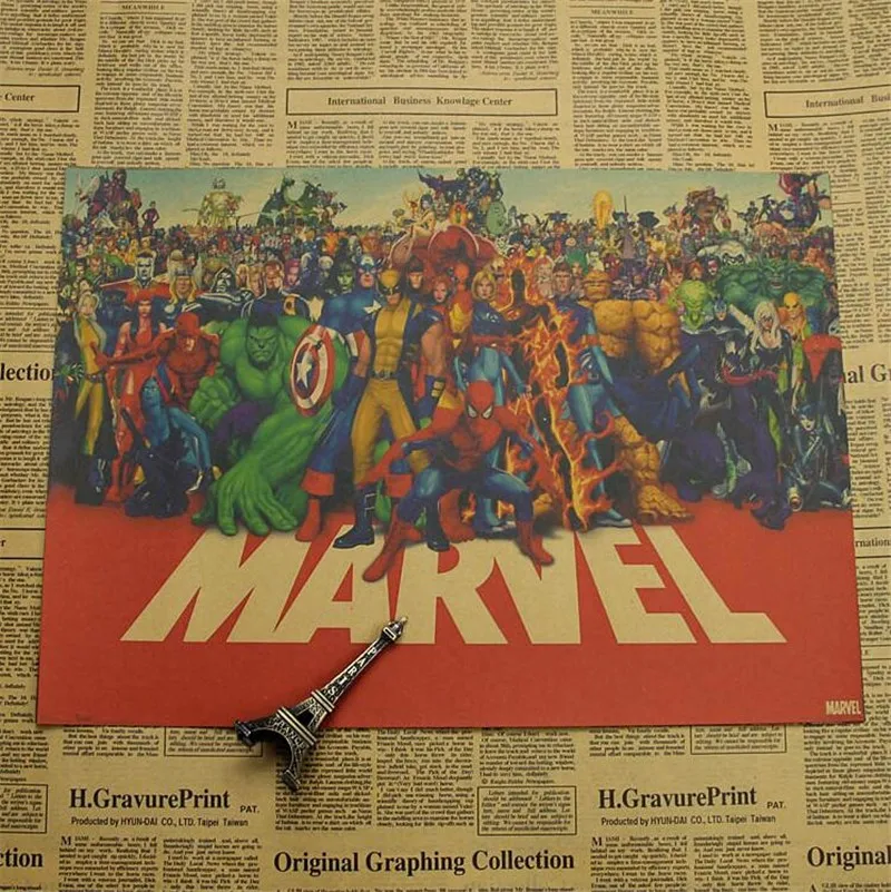 Винтажная Классическая серия супергероев Marvel Ретро плакат, крафт-бумага, бумага для бара, кафе, домашний декор, Настенная роспись, наклейка 42x30 см