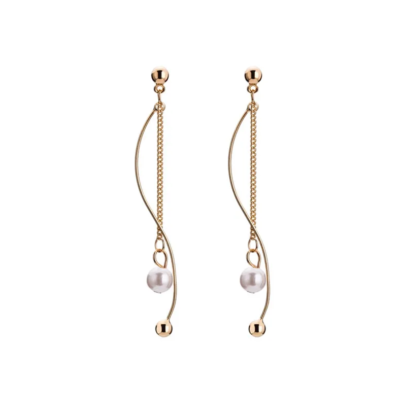 Корейская популярная жемчужина серьги s образная металлическая линия кисточкой