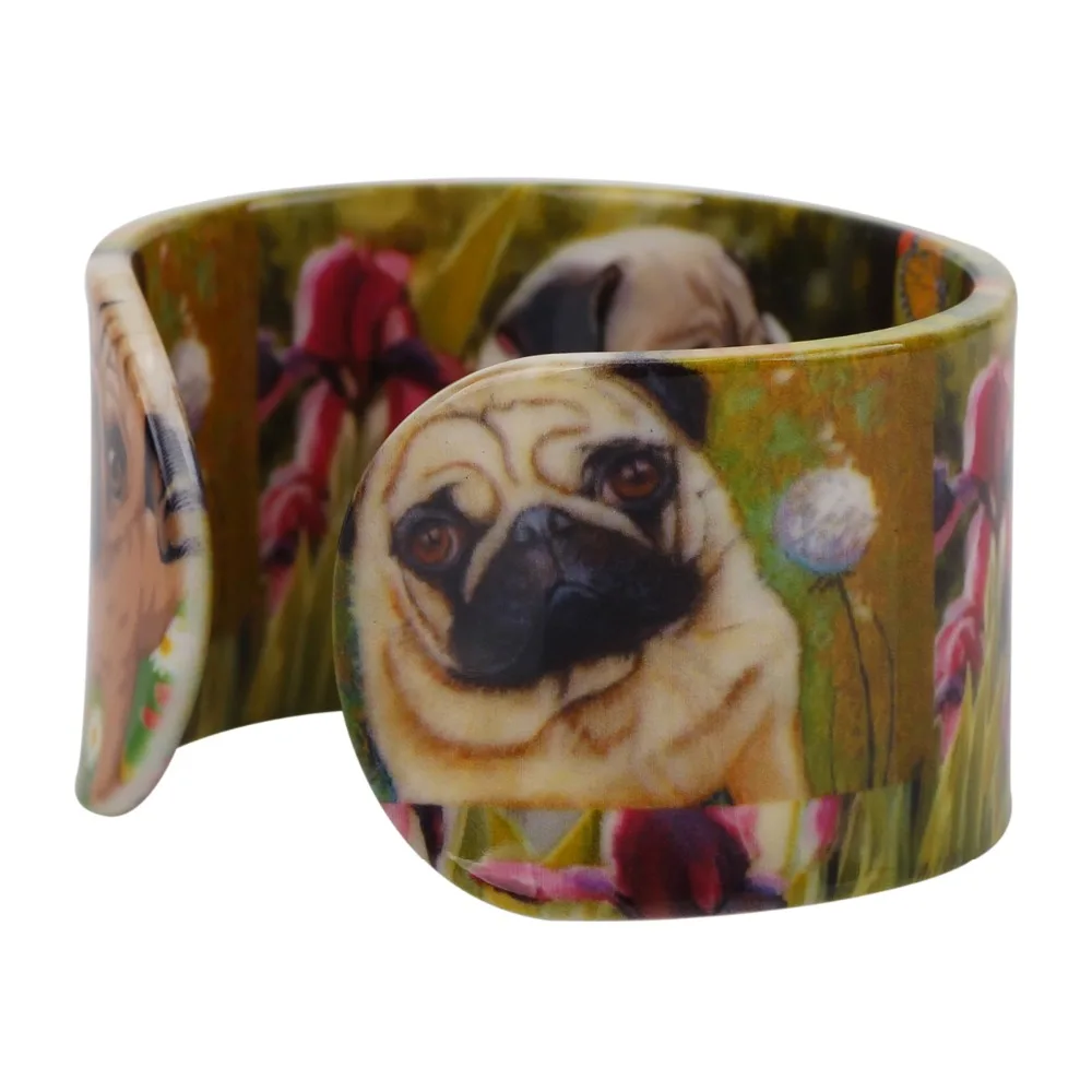 Bonsny акриловые широкие браслеты с рисунком бульдога мопса собаки новинка милые