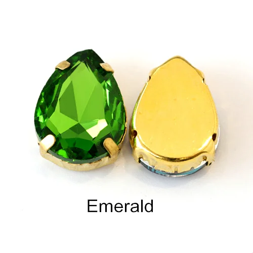 Emerald Каплевидные стразы из разноцветного стекла с золотым клешом, хрустальные стразы для пришивания, блестящие стразы для одежды B1025 - Цвет: Emerald