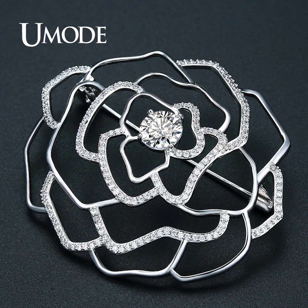 UMODE новые модные ювелирные изделия полые цветок большие броши для женщин розовое золото цвет Шарм Австрия брошь цветок из горного хрусталя AUX0017B