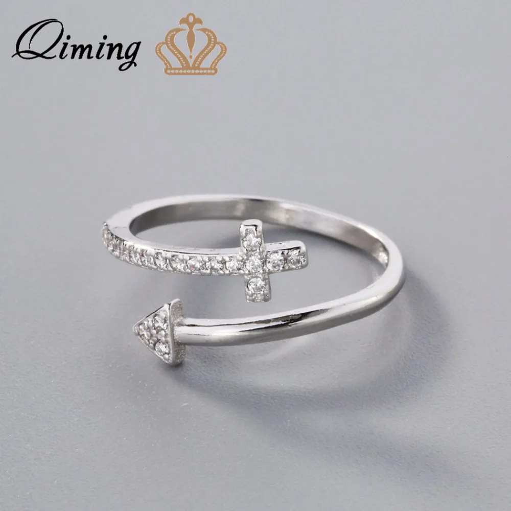 QIMING fashion Jewelry Crystal Cross Ring Women Wholesale Arrow Pendant Friendship Rings For Girls Bague | Украшения и аксессуары