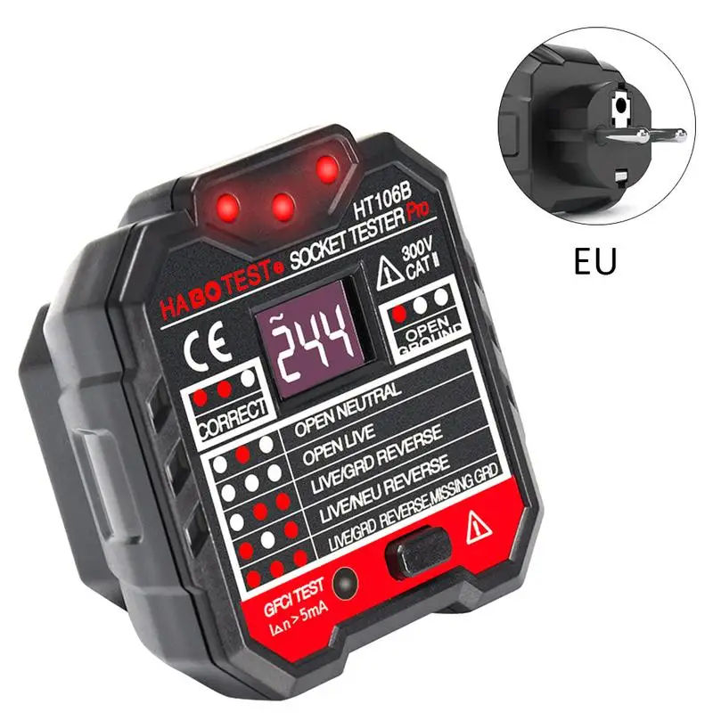 HT106D тест гнезда er Rcd Тест цепи er кабель трекер напряжение тест на выходе тест er заземление Zero линия вилка полярность проверка фазы - Цвет: EU plug