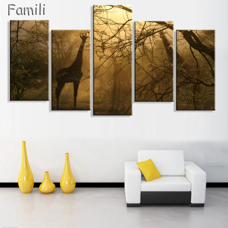 Печатные африканские жирафы холст живопись 5 панелей стандартная картина для