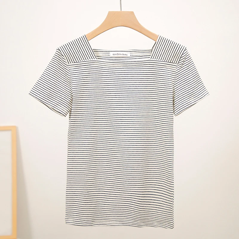 Летняя новая мода женский тонкий Одноцветный полосатый квадратный воротник с