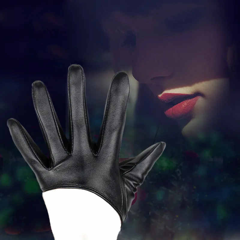 LongKeeper New Design Sexy Leather Gloves for Women Half Palm PU Leather Gloves Party Show Mittens Black Gold Silver Full Finger