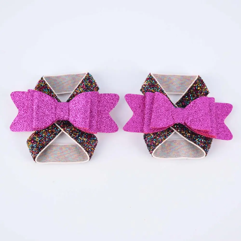 Hot pink Новые блестящие босоножки ботинки бабочка для волос с блеском сандалии для новорожденных Крещение обувь для малышей фото реквизит новорожденных до 12 м - Цвет: Hot pink