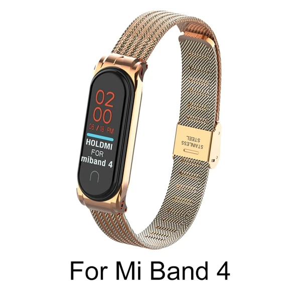 Mi 4 Wave Rosegold Для Xiaomi mi band 4 металлический ремешок из нержавеющей стали для mi Band 4 ремешок с пряжкой для Xiaomi mi Band 3 аксессуары браслет - Цвет: Mi 4 Wave Rosegold