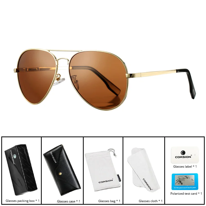 C7 Gold Brown Box COASION фирменный дизайн негабаритных солнцезащитных очков поляризационные женские мужские классические ретро солнцезащитные очки пилота очки для вождения зеркальные линзы CA1052 - Цвет линз: C7 Gold Brown Box
