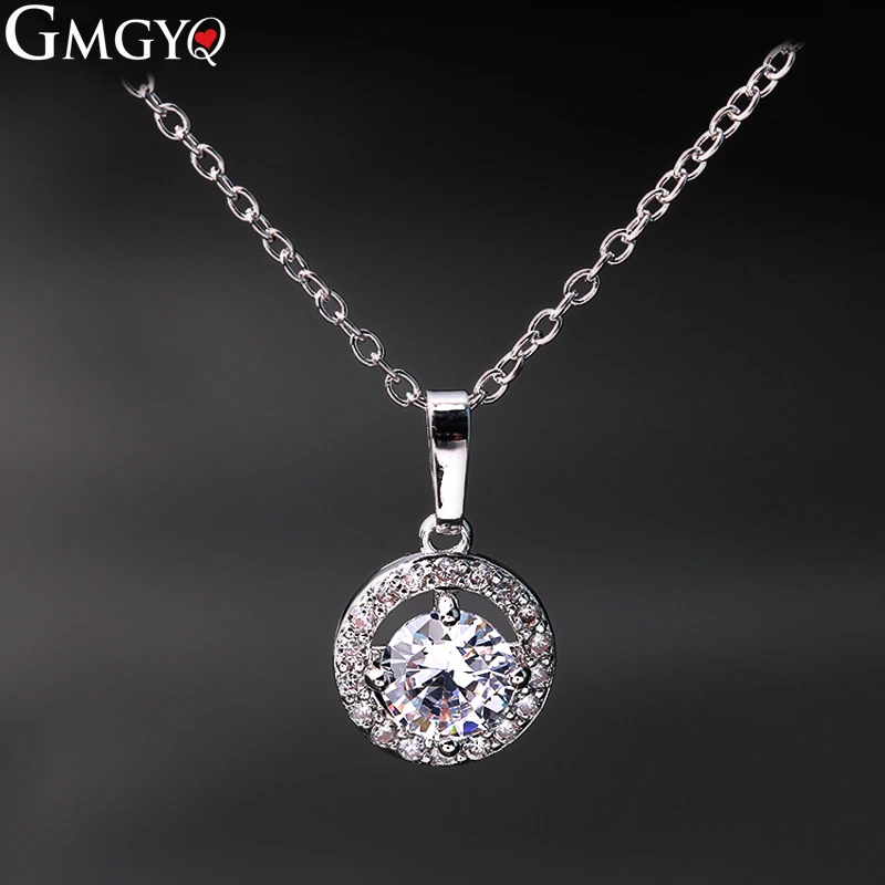 

GMGYQ GMGYQ Fashion Simple Sliver Color Micro AAA Zirconia Round Crystal Heart Pendant Necklace For Women Wedding Jewelry