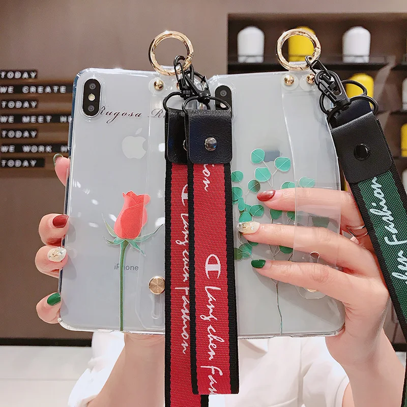 Для iphone XS Max прозрачный мягкий чехол на запястье с цветами для iPhone 8plus 7 plus 6S 6p XR