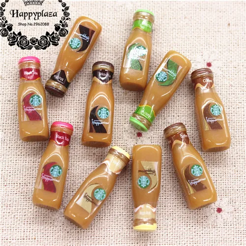 mix colors 10pcs 10 шт. Симпатичные смолы 3D Кофе Frappuccino бутылка имитация еда напиток миниатюрные художественные поставки DIY украшения Шарм Ремесло, 9*27 мм - Цвет: mix colors 10pcs
