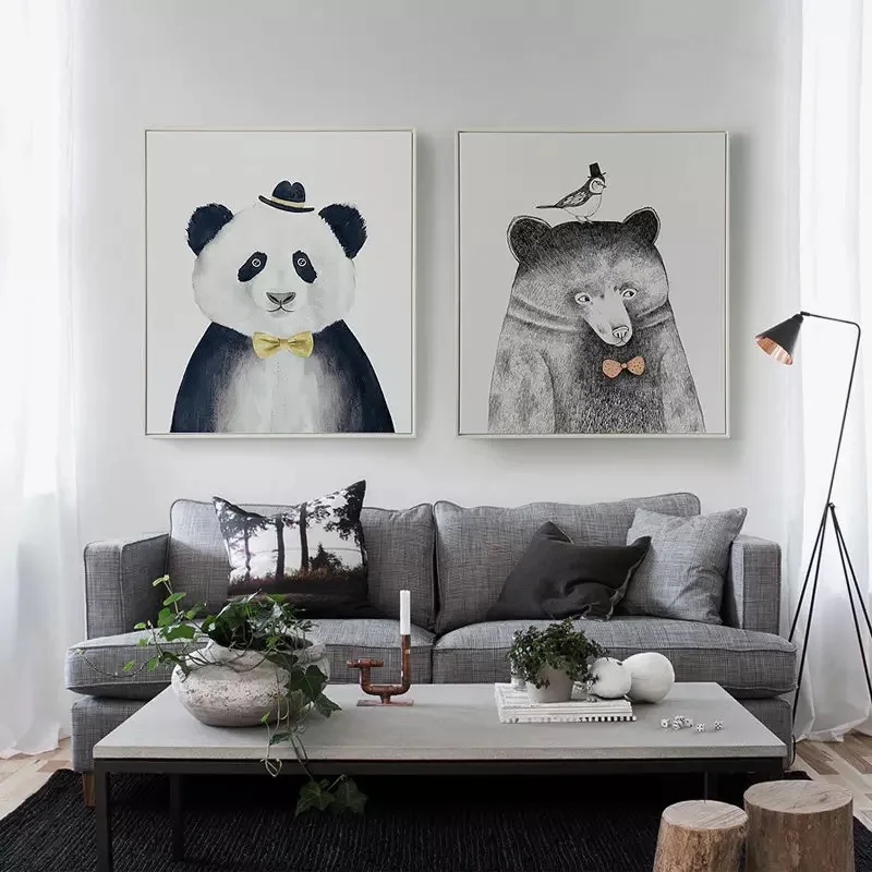 Скандинавские животные Лев медведь панда A4 художественные принты постер