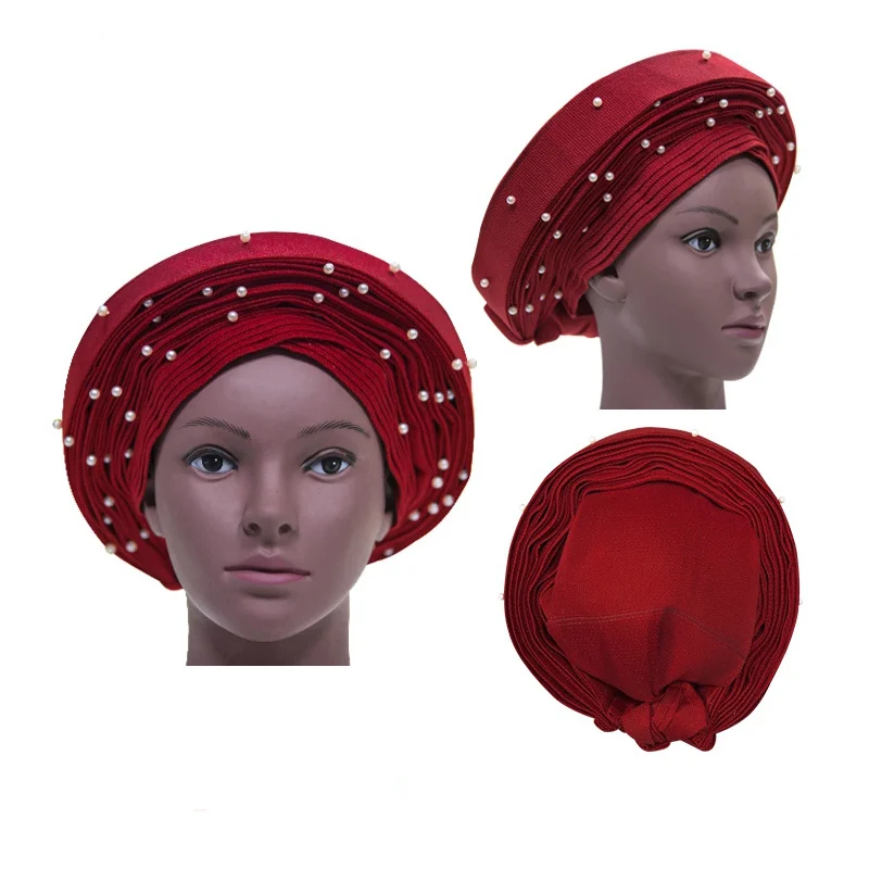 2018 нигерийский головной убор gele с бусинами уже изготовленный автоматический
