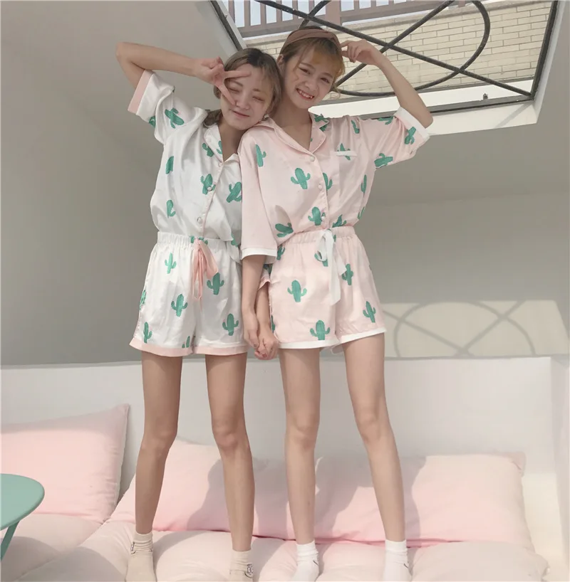 Летний женский Пижамный костюм с цветочным принтом однобортный пижамный