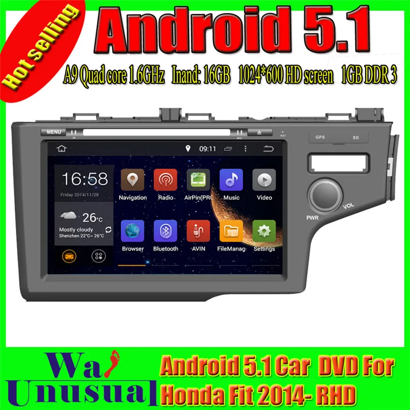 

WANUSUAL 1024*600 9 lnch Octa Core 32G 4G RAM Android 6.0 Car Video Player for Honda FIT RHD 2014 2015 2016 2017 GPS Navigation