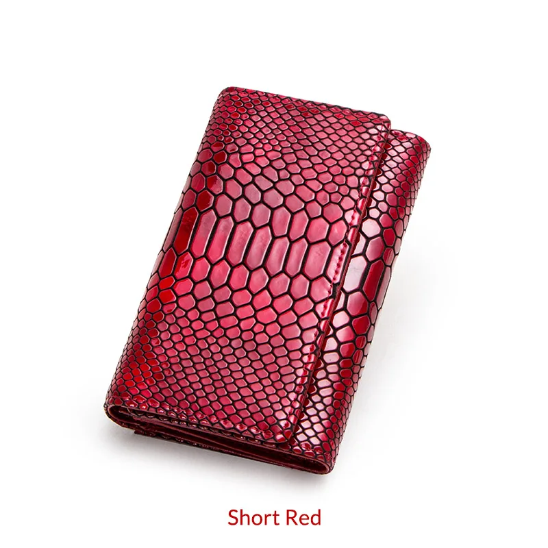 Short Red Роскошный бренд, женский клатч, кошельки, натуральная кожа, Змеиный узор, принт, Длинный кошелек для монет, Женский держатель для сотового телефона, сумка, цена в долларах - Цвет: Short Red
