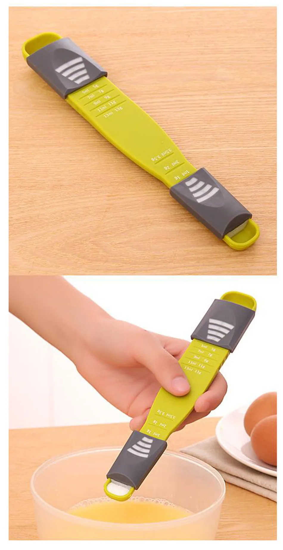 1pc Green Adjustable Measuring Spoon Kitchen Baking Amount Spoon With Scale Double Head Nine Files Milk Powder Coffee Powder