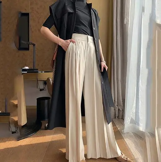 Брюки Женские однотонные с широкими штанинами модные плиссированные