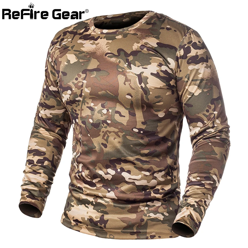 Весенняя тактическая камуфляжная футболка ReFire Gear Мужская армейская с длинным