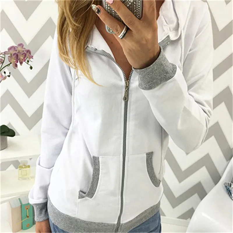 Autumn Women Hoodies Sweatshirts With Zipper Fashion Casual Long Sleeve Pockets Hoodie Tracksuit Coat Ladies Tops | Женская одежда