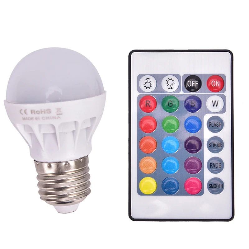 

1pc E27 RGB LED Bulb 3W 16 Color Changeable Lamp LED Spotlight+24Keys IR Remote Control AC85-265V Holiday Lighting