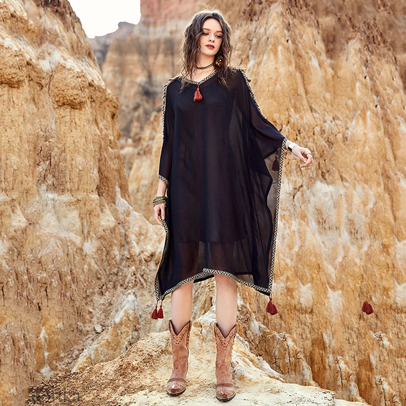 ARTKA 2018 осень Новое Женское винтажное платье с вышивкой три четверти рукав летучая