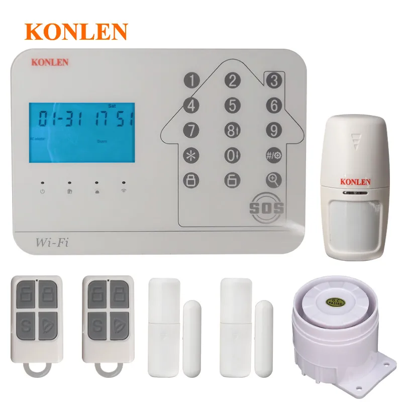 KONLEN wifi домашняя Безопасность GSM PSTN система сигнализации комплекты беспроводной PIR дверной датчик дистанционного управления, проводной сирена поддержка добавить камеру - Цвет: Package B