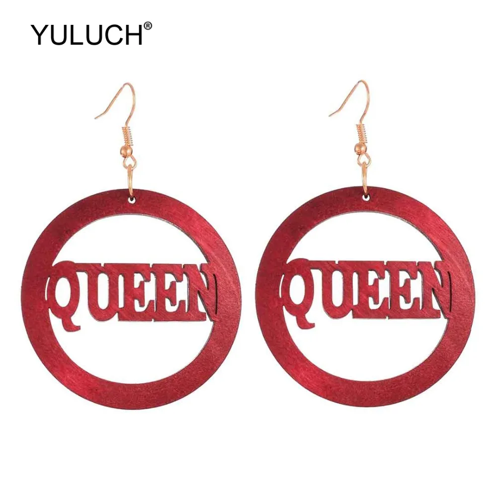 YULUCH 2019 этнические большие круглые деревянные серьги-подвески с буквенной и Queen
