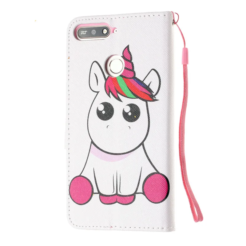 Honor 7a pro Кожаный чехол для Funda huawei Honor 7A Pro Чехол 5,7 дюймов модный Единорог Магнитный Флип-бумажник чехлы для телефонов