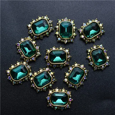 10Pcs-Square-Green 10 шт 3D Стразы для ногтей, блестящий кристалл алмаза для ногтей, металлические украшения для ногтей, украшения DIY, амулеты - Цвет: 10Pcs-Square-Green