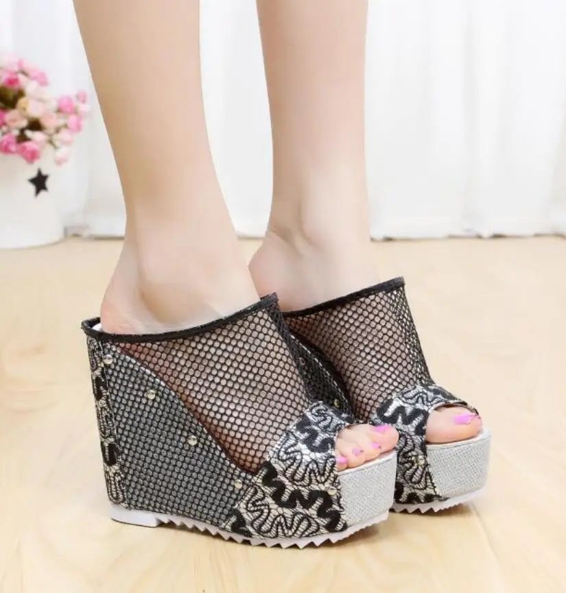 Chaussures femme ete/; женские сланцы на полой платформе; обувь на танкетке и высоком каблуке 12,5 см; женские летние босоножки на платформе; basket femme