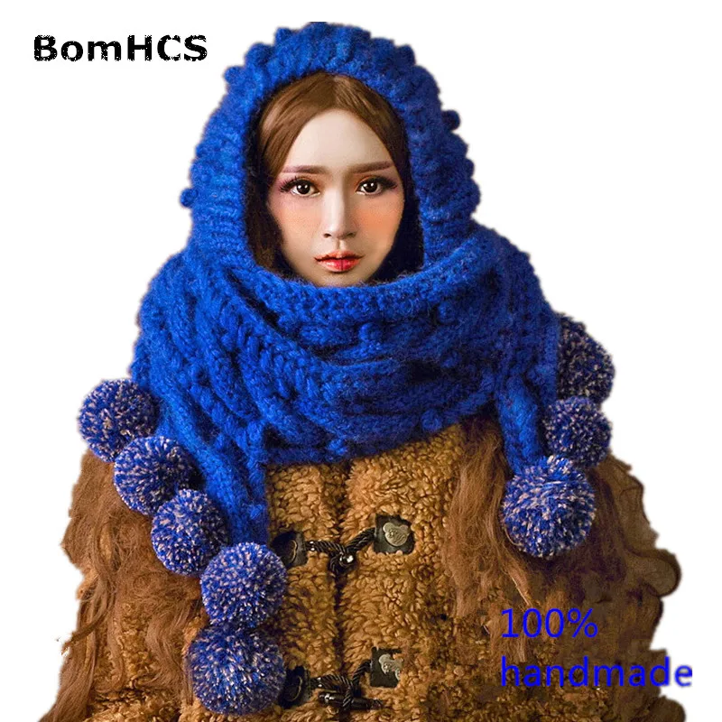 BomHCS милый большой шарф шапка с 9 помпонами зимние теплые трикотажные Детские и