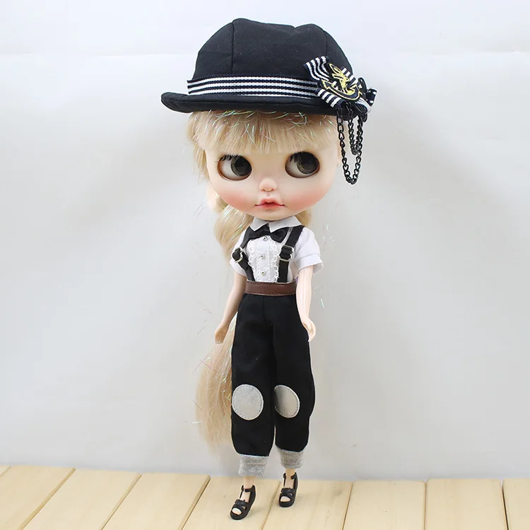 Наряды для куклы Blyth, черные комбинезоны с рубашкой и бантом, костюм для 1/6, azone BJD pullip licca
