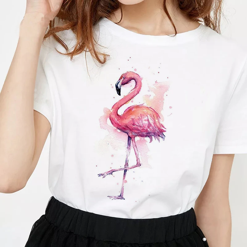 2019 Women's Pink FLAMINGO Special Edition Funny Tees Korean Style Harajuku Women Shirt Plus Size Tops Woman Clothes 90s | Женская
