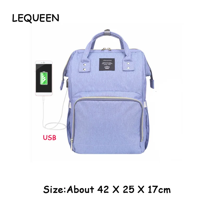 258903.06 LEQUEEN USB Водонепроницаемая сумка для подгузников, usb зарядка, большие рюкзаки для кормящих мам, сумка для подгузников, бренд bolsa maternidade - Цвет: 258903.06