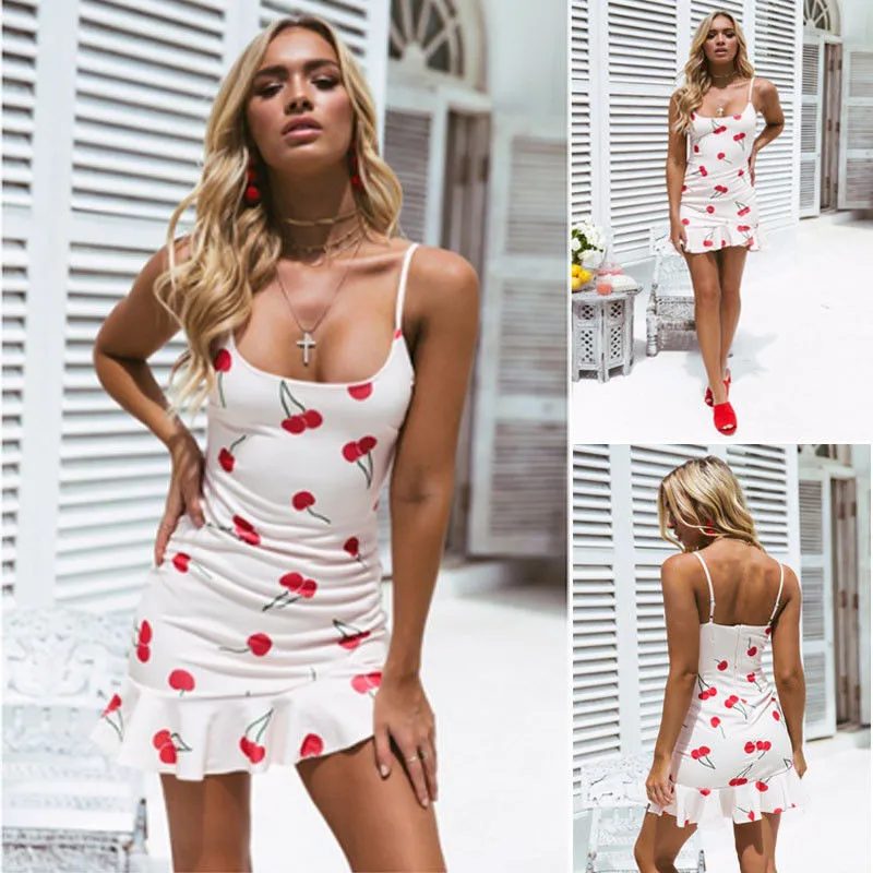 Женское летнее Мини-Платье с принтом es fashion, без рукавов, с открытой спиной, прямое, тонкое, короткое, мини-платье с оборками, праздничное, повседневное, сарафан