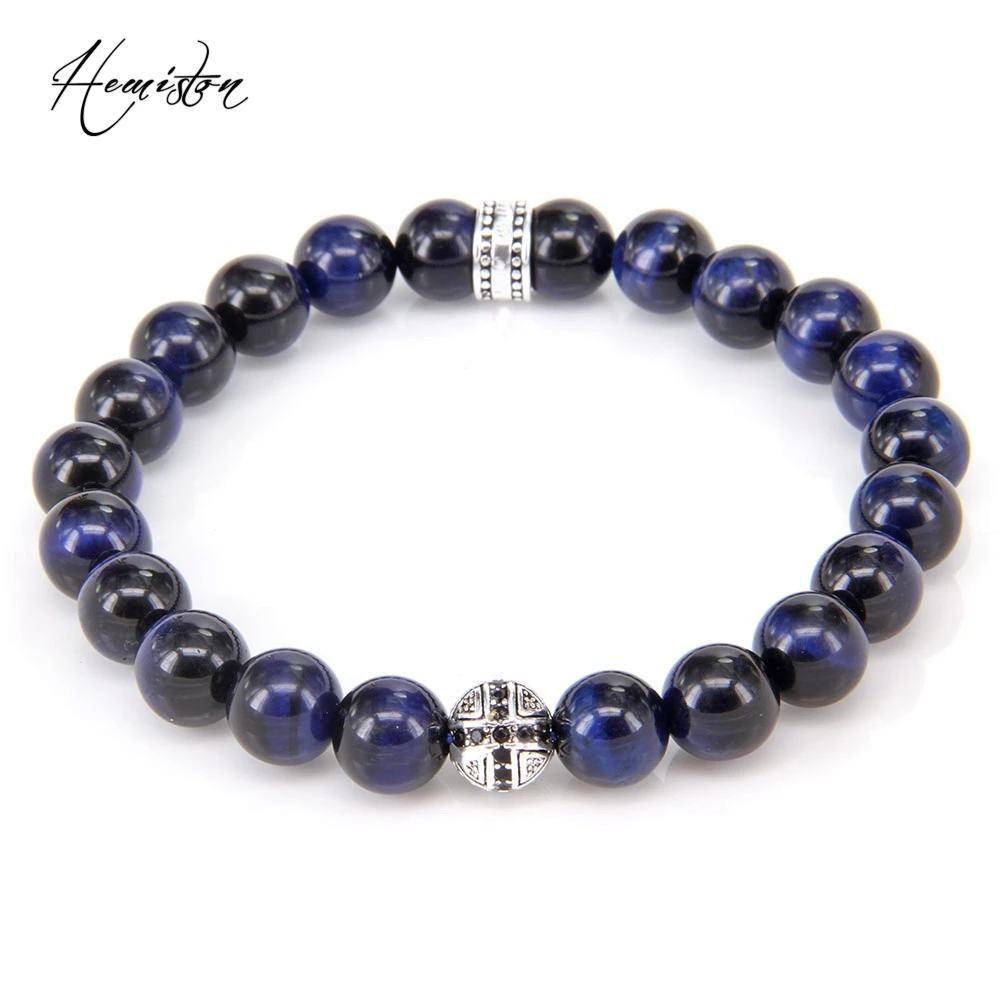 Браслет эластичный мужской с синими бусинами тигрового глаза 8 мм|bracelet with|elastic